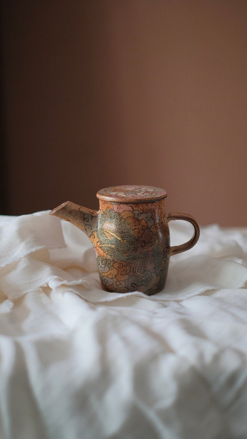 李大翙手繪茶席套組壺+壺承 - 茶壺/茶杯/茶具 - 陶 咖啡色