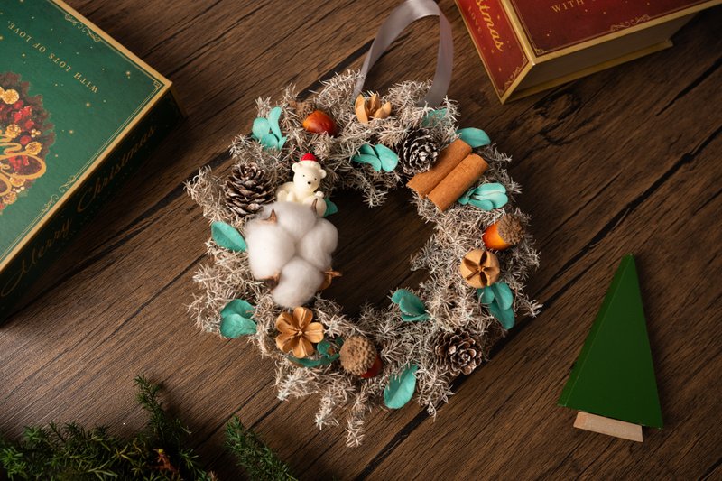 【聖誕裝飾x交換禮物】 永生雪松聖誕花圈 15cm - 乾燥花/永生花 - 植物.花 綠色