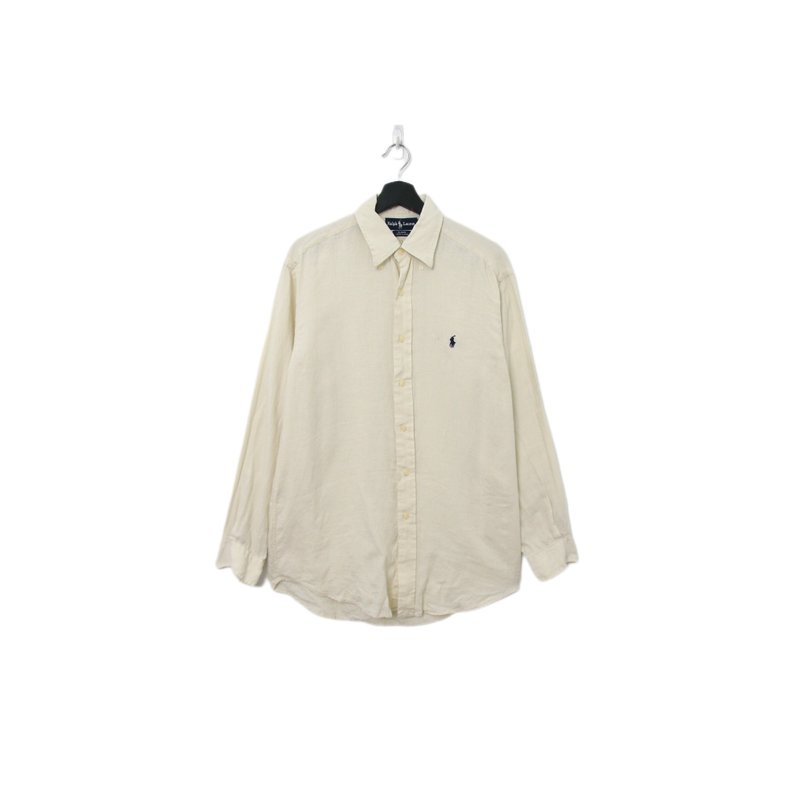 Back to Green-品牌襯衫 Polo 麻棉象牙白 sh-02//vintage shirt - 男襯衫/休閒襯衫 - 棉.麻