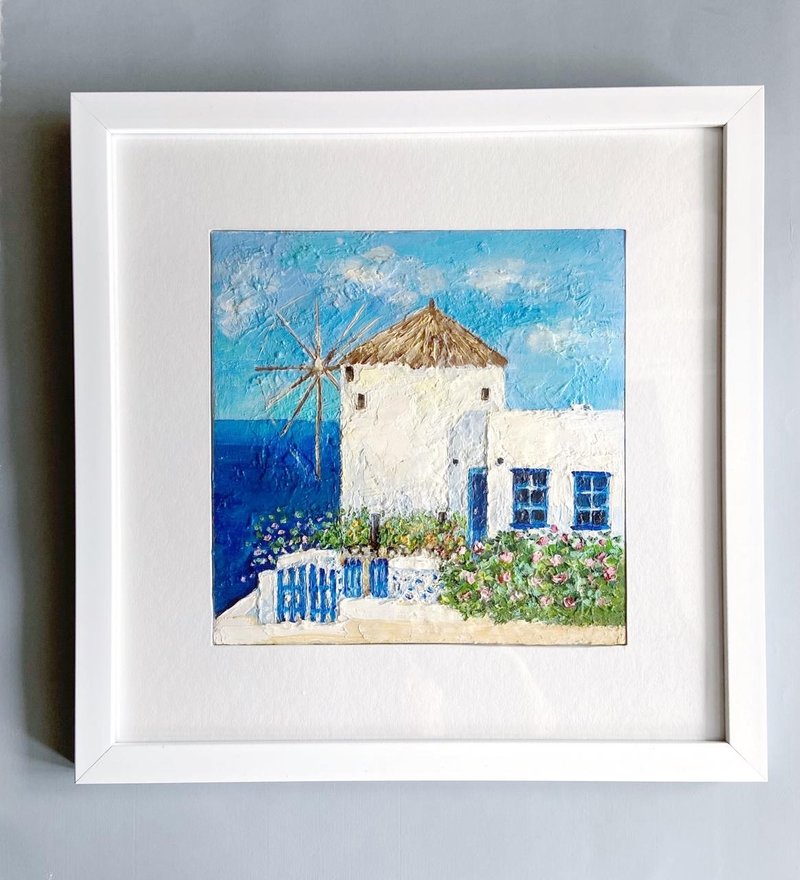 聖托里尼海景海畫希臘海島療愈藝術印象派藝術風景畫 - 壁貼/牆壁裝飾 - 其他材質 藍色