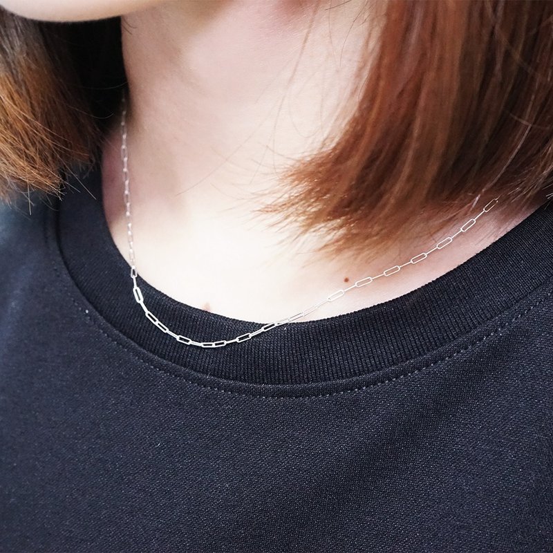 長方小圈圈 極細項鍊(1.4mm寬) 925純銀項鍊 女生項鍊 搭配鍊 - 項鍊 - 純銀 銀色