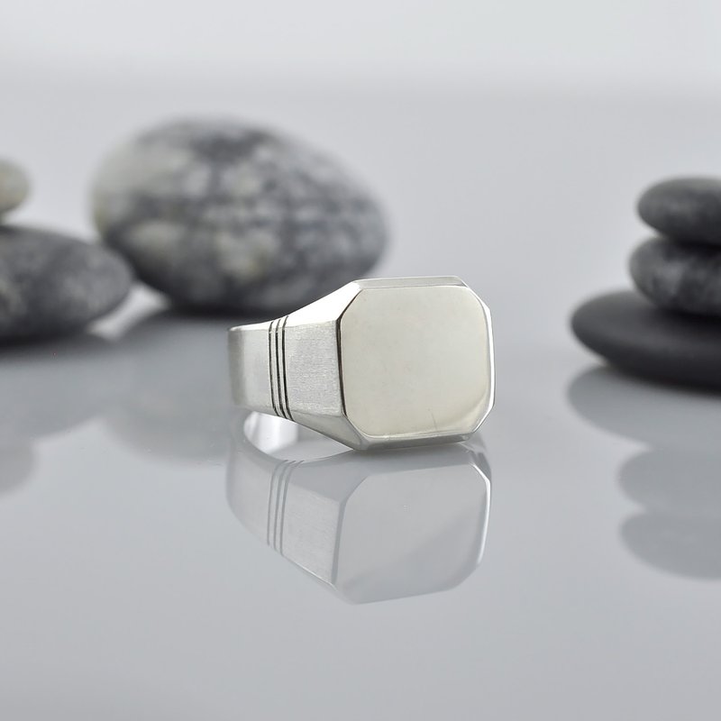 八角形印章戒指 925純銀 - 戒指 - 純銀 銀色