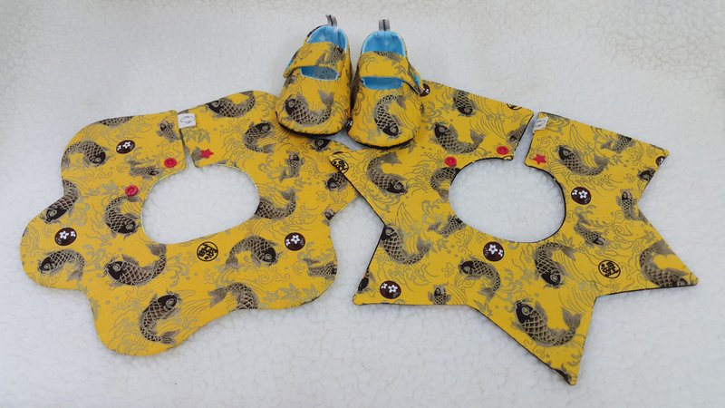 鯉躍龍門皇家款  寶寶彌月禮盒3件組 - 彌月禮盒 - 棉.麻 黃色