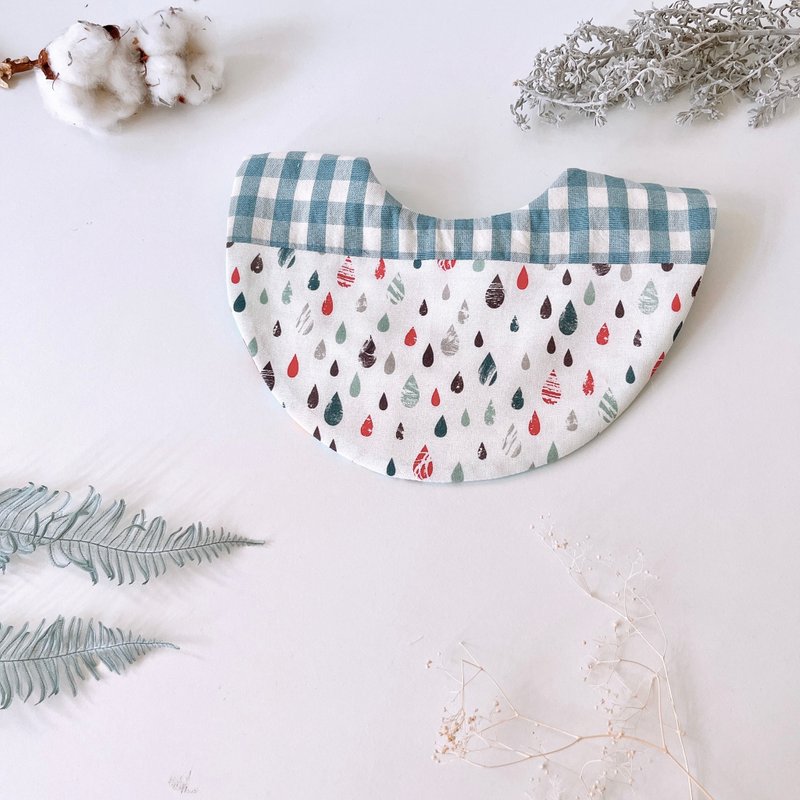 島森家 / 圍兜兜 / 雙面 / 拼接 / 雙釦 / 雨滴 - 圍兜/口水巾 - 棉.麻 藍色