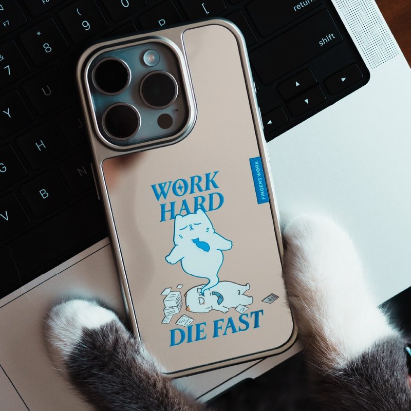 Work Hard Die Fast 厭世貓鏡面Magsafe手機殼 - 手機殼/手機套 - 塑膠 藍色