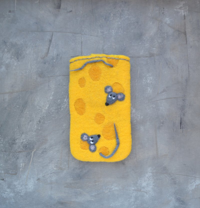 為女孩定制 iPhone 手機殼奶酪和老鼠毛氈純素手機殼手機殼 - 手機殼/手機套 - 羊毛 黃色