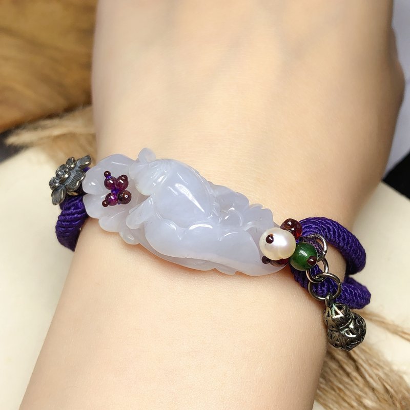 紫羅蘭翡翠荷包有魚手鍊 | 天然緬甸A貨翡翠 | 送禮 - 手鍊/手環 - 玉石 紫色