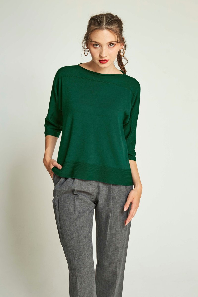 Sleeve-neck cropped top (forest green) 19W2SH02GN-F