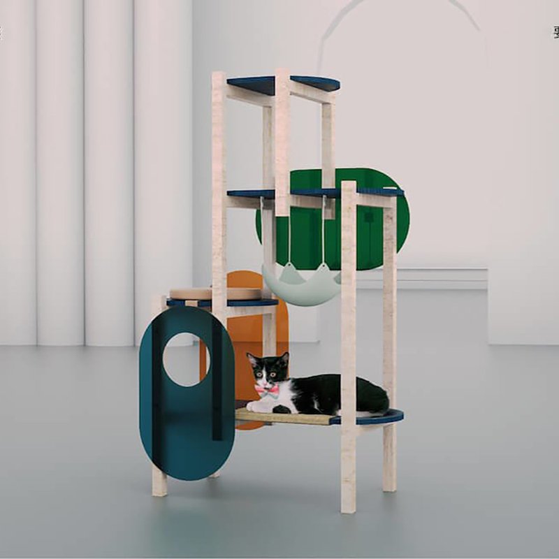 (停產) pidan 木質組合貓爬架 樂活款 - 貓跳台/貓抓板 - 木頭 綠色