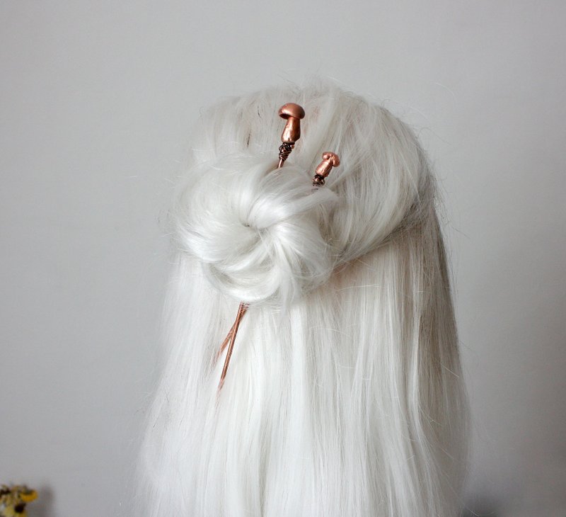 Electroformed Copper Mushroom Hair Pins - 髮夾/髮圈 - 銅/黃銅