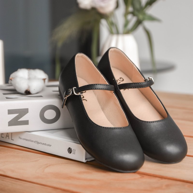 女童黑色瑪麗珍平底圓頭學生鞋英倫學院風簡約優雅百搭公主小皮鞋 - 男/女童鞋 - 人造皮革 黑色