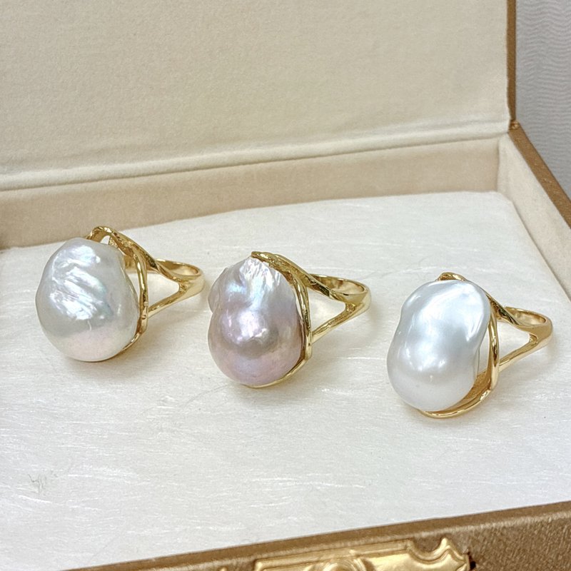 Edith & Jaz • 炫彩巴洛克淡水珍珠開口戒指 - 戒指 - 珍珠 白色