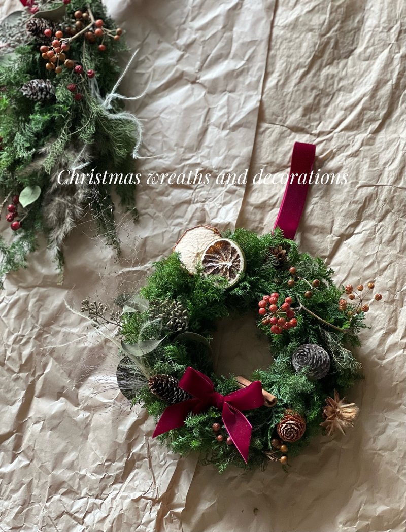 手工聖誕花圈—果乾自然款 艸心 - 乾燥花/永生花 - 植物.花 綠色