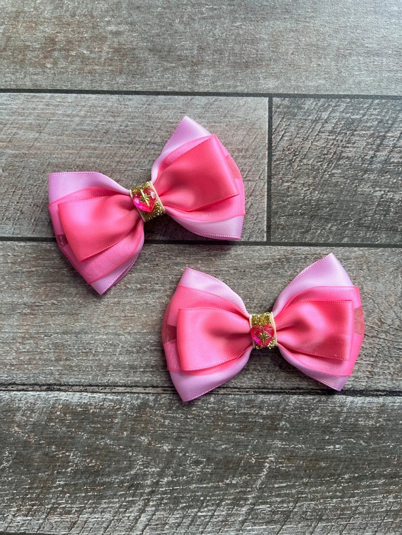 2pcs Ribbon clips Pink color Princess collection Aurora - 髮夾/髮圈 - 其他材質