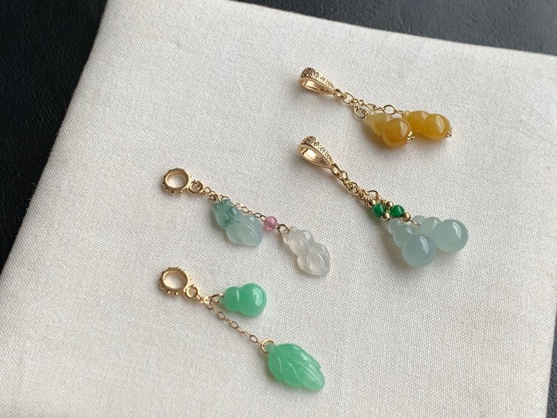 天然緬甸玉翡翠項鍊 美國14K包金項鍊 玉葫蘆 玉葉 - 項鍊 - 玉石