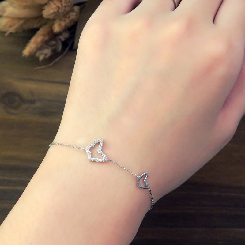 蝴蝶花語 925純銀手鍊 白K金色 女生手鍊 - 手鍊/手環 - 純銀 銀色