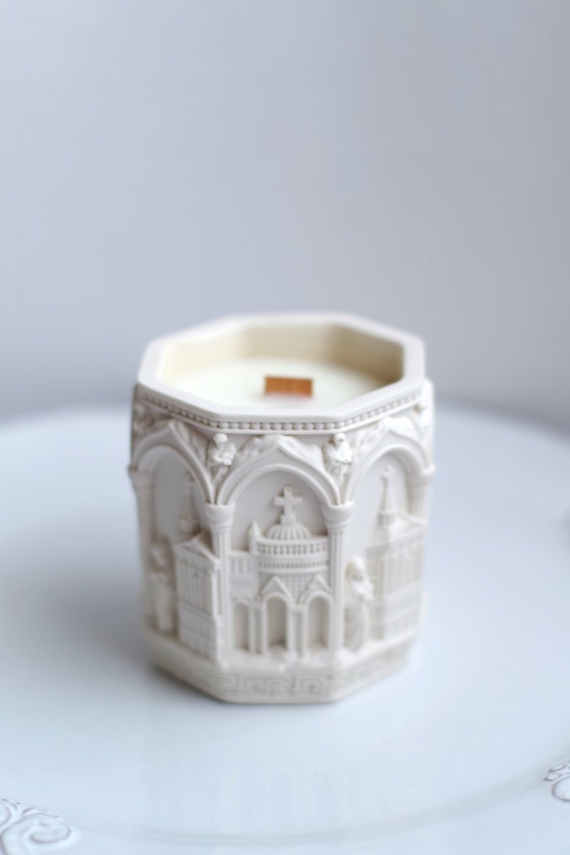 ~やさしい記憶の灯~木芯の音がやさしく響く、街並みキャンドル(ジェスモナイト製) - 香氛蠟燭/燭台 - 蠟 卡其色