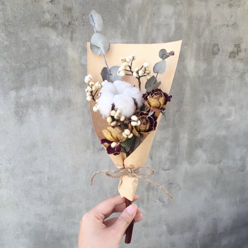 棉花 双色玫瑰 干燥花束