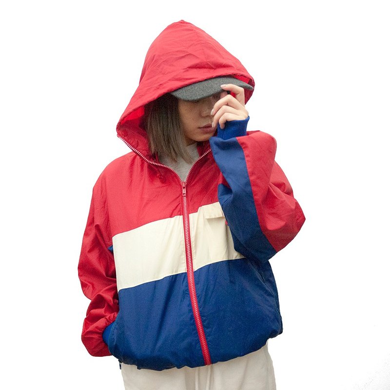 CHAMPION 紅 白 藍 連帽 運動外套 古著 二手 聚酯纖維 電繡 - 女上衣/長袖上衣 - 聚酯纖維 紅色