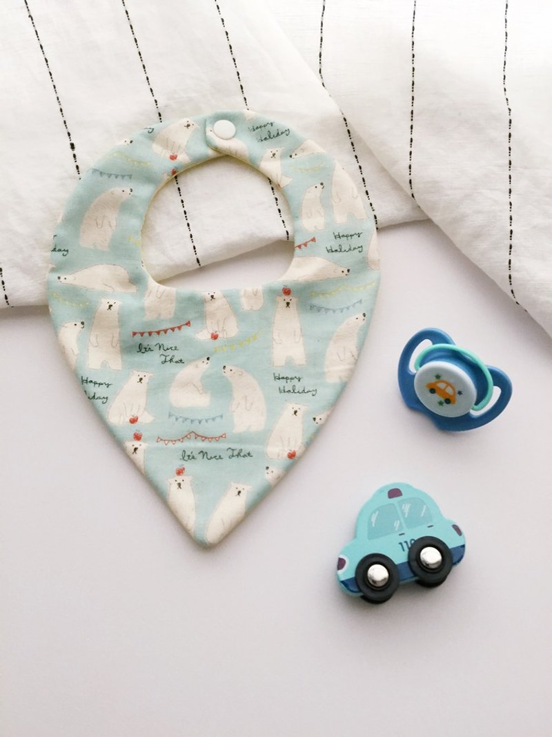 Hairmo boy's polar bear handmade bib / saliva towel - water blue (neck towel type)