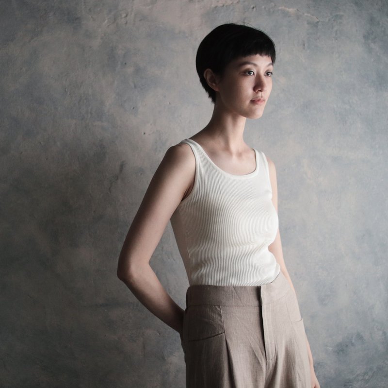 SIXTH SENSE 針織圓領坦克背心 奶油白 - 背心/無袖上衣 - 棉.麻 白色