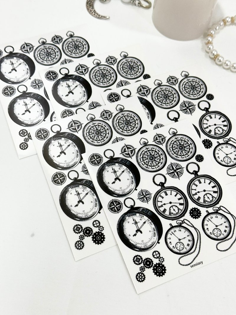 sensiary Black classic watch transparent sticker 5pcs - 卡片/明信片 - 紙
