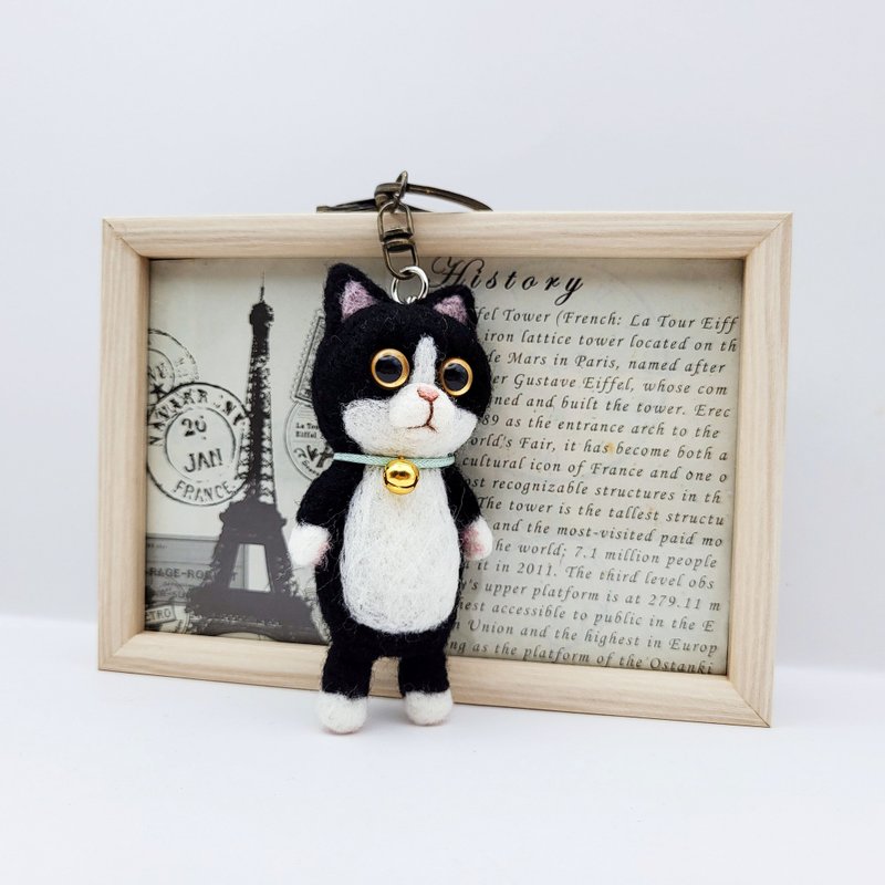 珮寧手作│站姿賓士貓│羊毛氈.貓咪羊毛氈│鑰匙圈.吊飾│ - 鑰匙圈/鑰匙包 - 羊毛