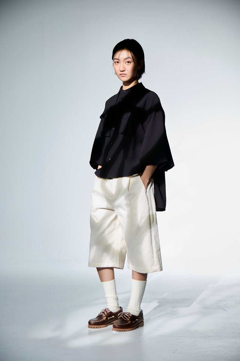 前短後長蓬袖襯衫 - 女上衣/長袖上衣 - 其他材質