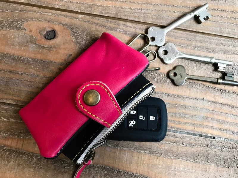 POCKET 鮮やかな赤をかっこよく ポケットプランプキーケース 小銭入れにも PPK-RKR-Y - 鑰匙圈/鑰匙包 - 真皮 紅色