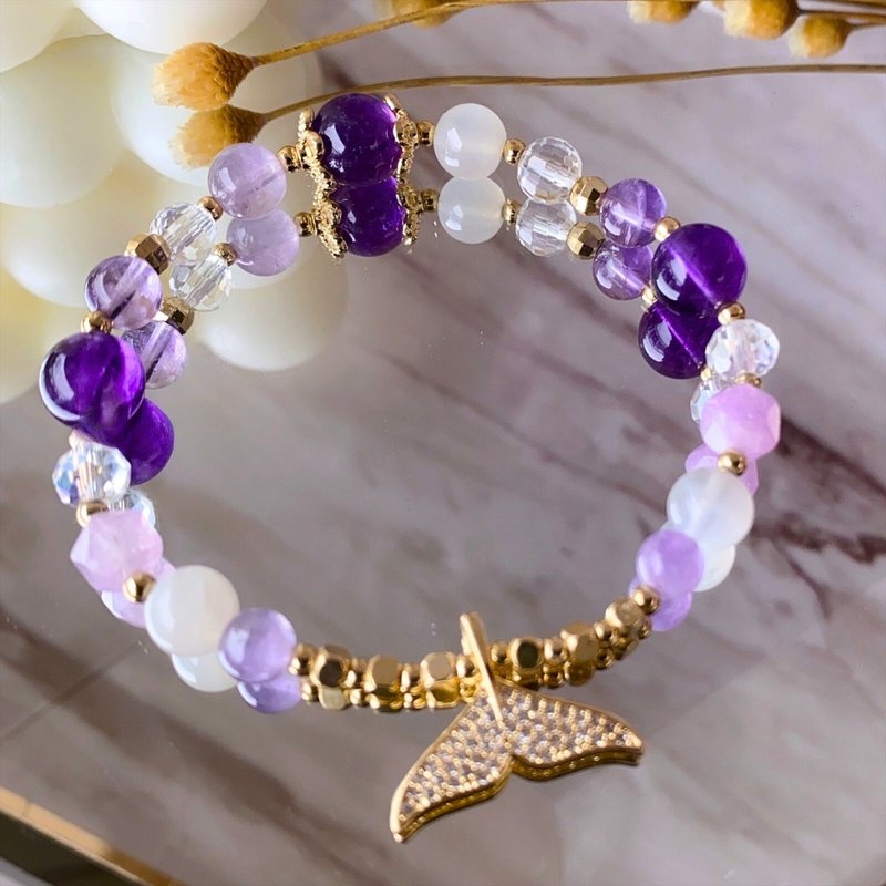 【人魚。紫夢】薰衣草 紫水晶 白月光石 - 智慧人緣 魅力愛情 - 手鍊/手環 - 水晶 紫色