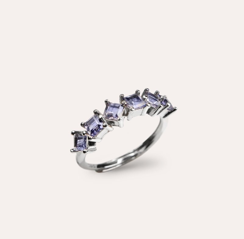 AND 菫青石 藍色 紫色 方形 3mm 戒指 和諧系列 Tetris 天然寶石 - 戒指 - 銀 紫色