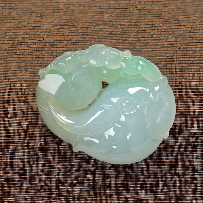 冰種飄綠翡翠巧雕封侯拜相 | 天然緬甸玉翡翠A貨 | 送禮 - 項鍊 - 玉石 綠色