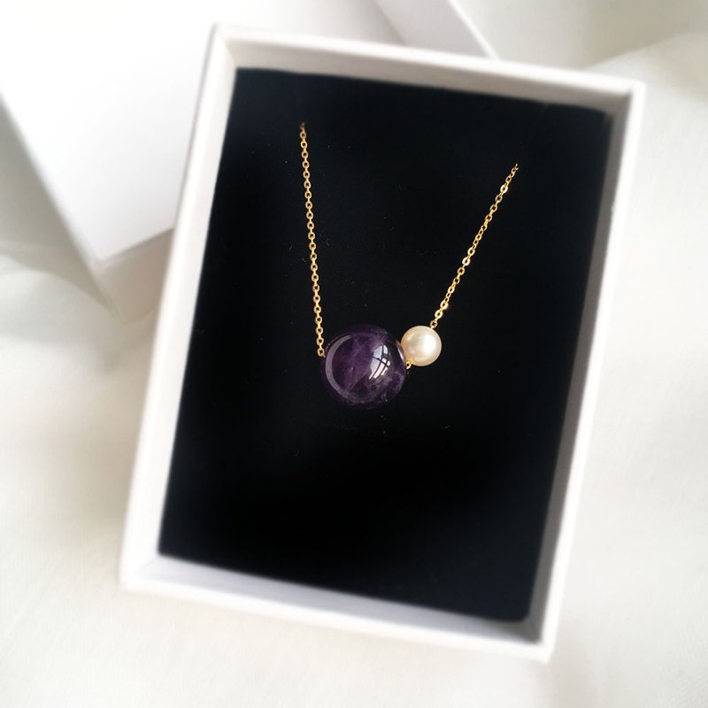 K14gf Amethyst Necklace, February Birthstone, Pearl Necklace - 項鍊 - 珍珠 紫色