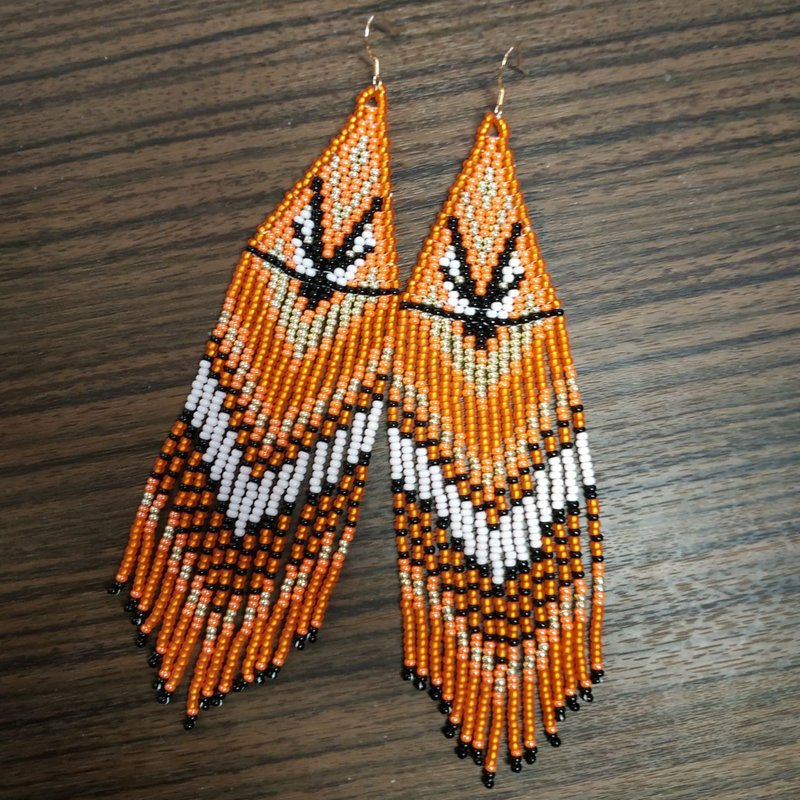 Extra long orange beaded earrings with fringe Orange dangle earrings
