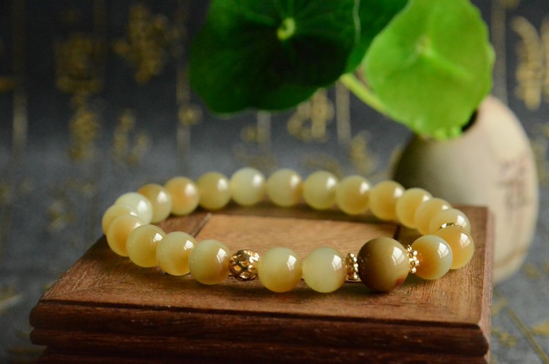 【福曦】天然和田玉紅糖白肉小聚寶盆手串手鏈 - 手鍊/手環 - 寶石