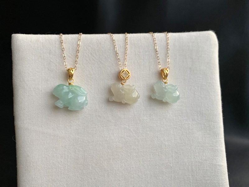 天然緬甸玉翡翠 玉兔 美國14K包金項鍊 14Kgf - 項鍊 - 玉石 多色