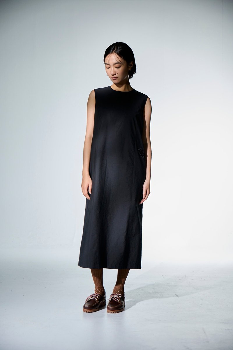 剪接無袖洋裝 - 洋裝/連身裙 - 其他材質 黑色