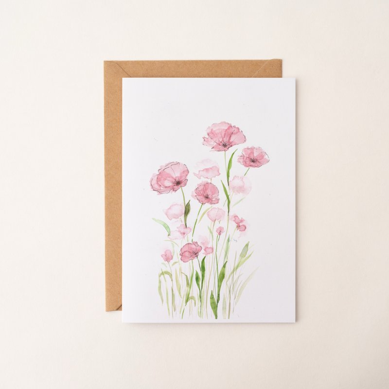 水彩花卉卡片 萬用卡 生日卡片 感謝卡 藝術卡 賀卡 植物 - 卡片/明信片 - 紙 粉紅色
