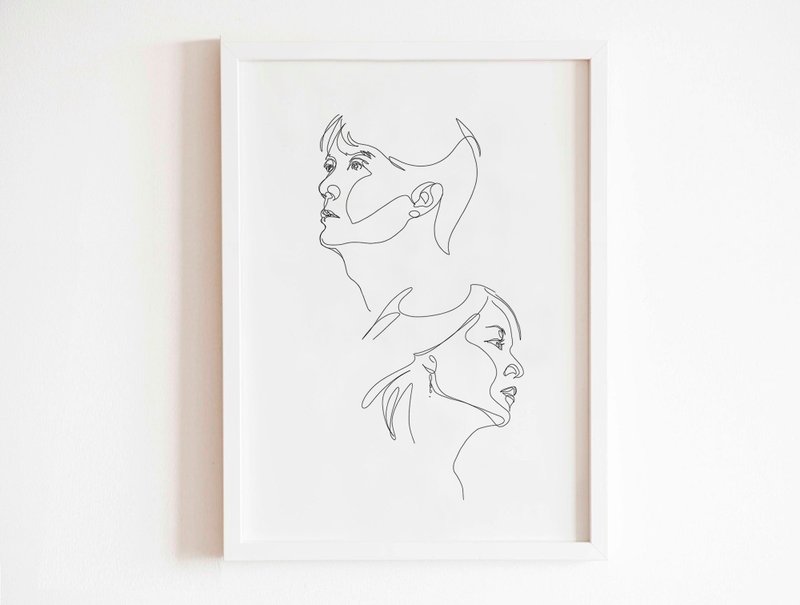 Abstract style simple and fashionable line drawing custom painting custom portrait 2 people or pets without words