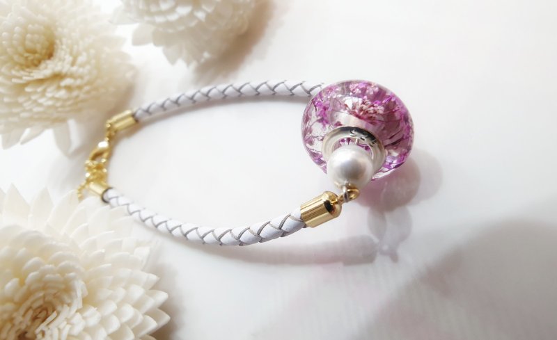 Plant pressed flower beads leather bracelet adjustable bracelet