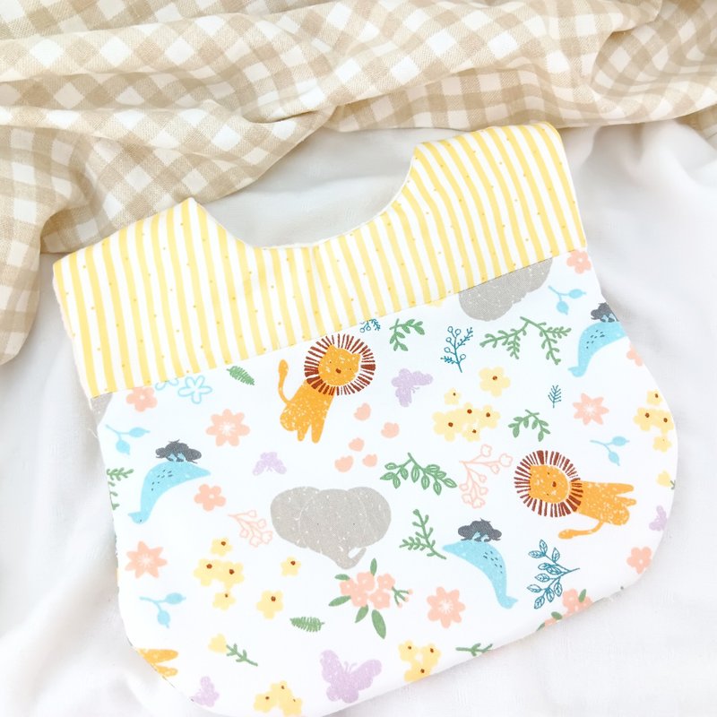 花園動物。不壓邊圍兜 (可繡名字) - 圍兜/口水巾 - 棉.麻 黃色