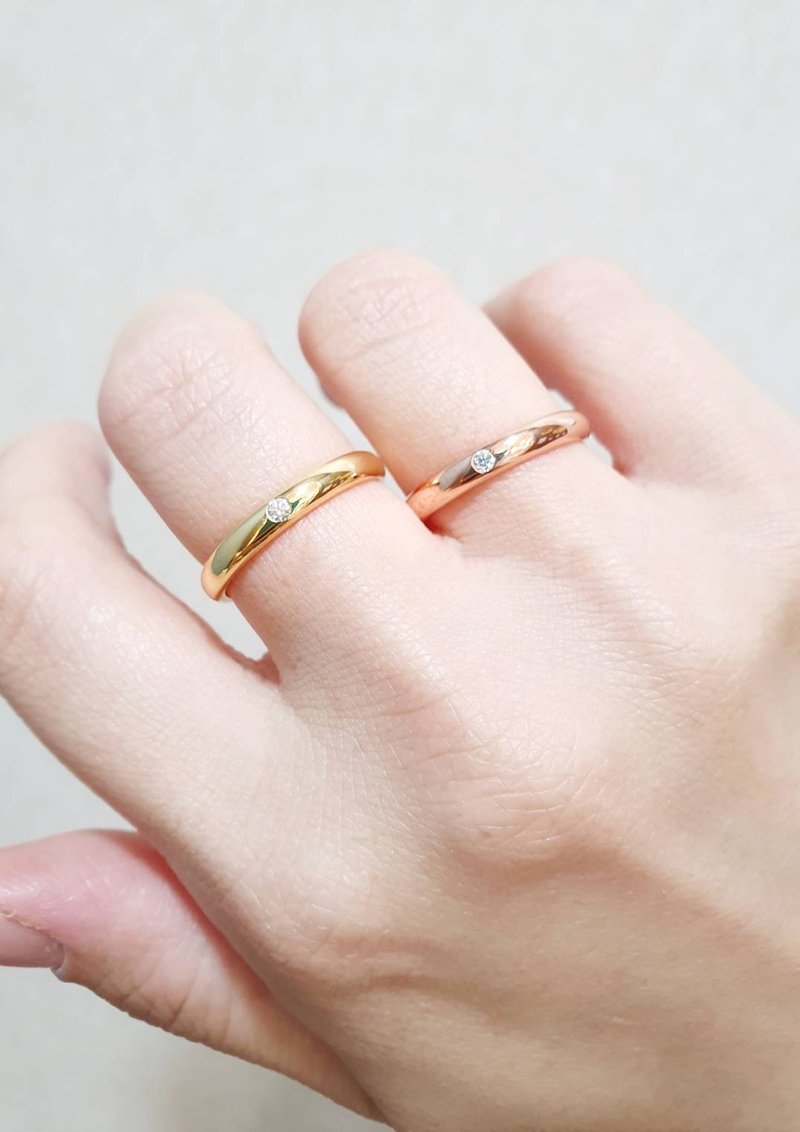 【日常婚戒】Belief Band 單鑽婚戒 • 純銀戒指厚鍍18K金 - 戒指 - 純銀 銀色