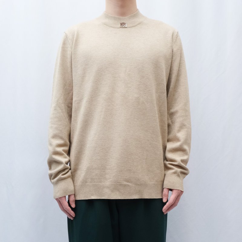 KAIKAI - Faded - 中高領針織毛衣 - 杏色 - 男毛衣/針織衫 - 聚酯纖維 卡其色