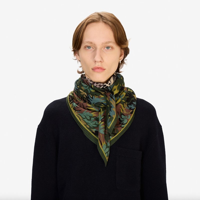 【INOUI EDITIONS】MIKE 羊絨真絲方巾100 - 卡其 - 圍巾/披肩 - 羊毛 綠色