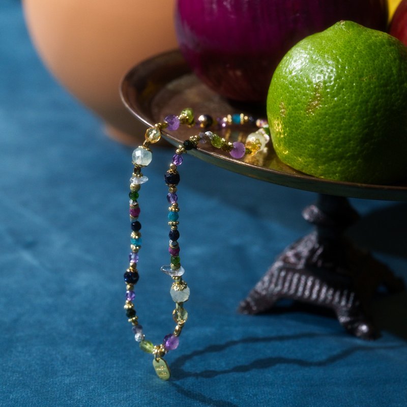 九久珍寶 l 葡萄石薰衣草紫晶藍金沙雙圈手鍊 C1729 - 手鍊/手環 - 寶石