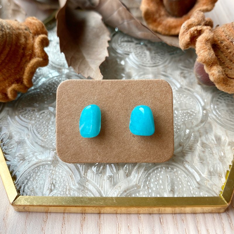 石光-天然礦石耳環-天河石10 - 耳環/耳夾/耳骨夾 - 半寶石 藍色