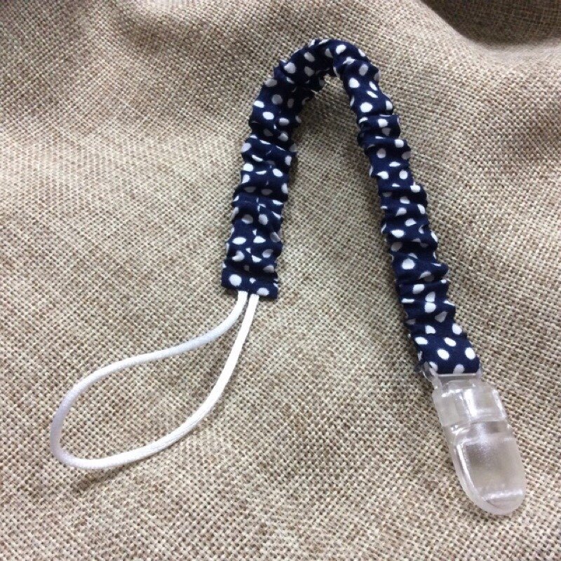 奶嘴帶 奶嘴夾 香草奶嘴適用 鬆緊款-深藍底點點