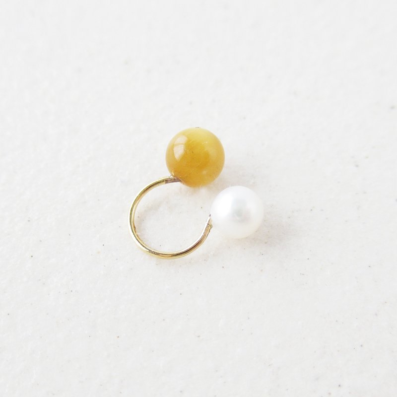 3WAY ゴールデンタイガーアイと淡水パールのイヤーカフ、トラカフ - 耳環/耳夾/耳骨夾 - 石頭 橘色