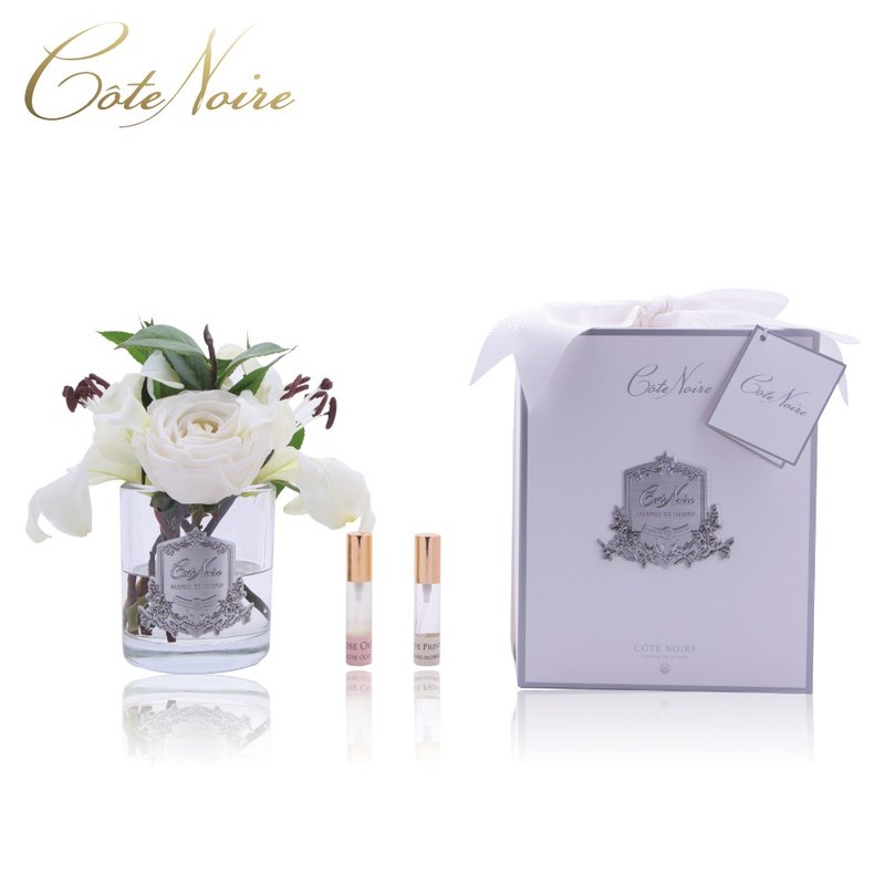 法國 Côte Noire 蔻特蘭 象牙白百合玫瑰香氛花透明瓶