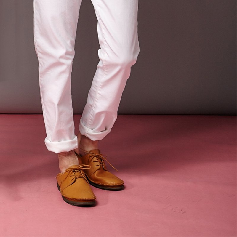 WALKING ZONE真皮自然剪裁英倫皮革開車鞋綁帶 男鞋-咖啡 - 男休閒鞋 - 真皮